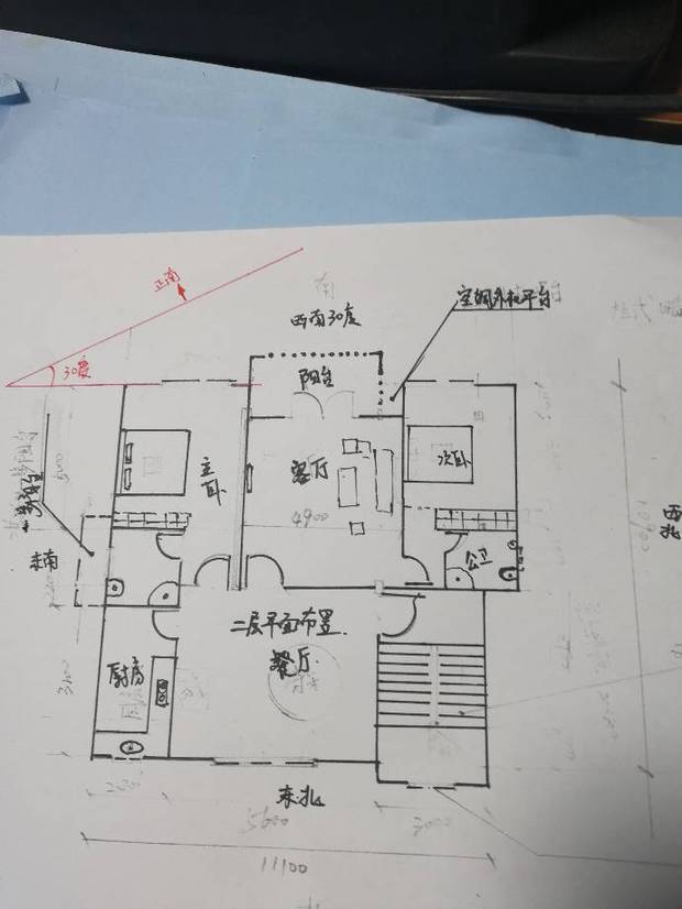 請教風水大師:坐東北向西南30度的農村房子,下面圖是二層的佈置,請指