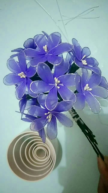 diy风信子手工丝网花26号银铁1号筒用三圈绕法两片包浅紫色丝网