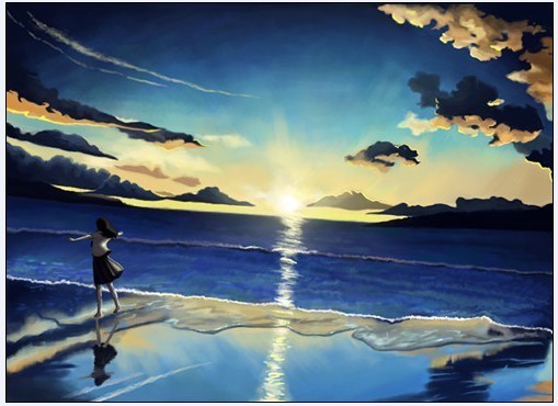 求几张动漫日出图片海上的.