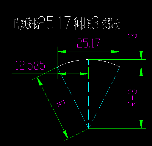 已知弦长25.17和拱高3求弧长