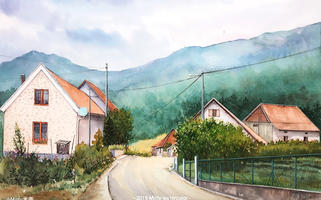 【水彩风景】乡村小路水彩教程,独享这一份别样的宁静