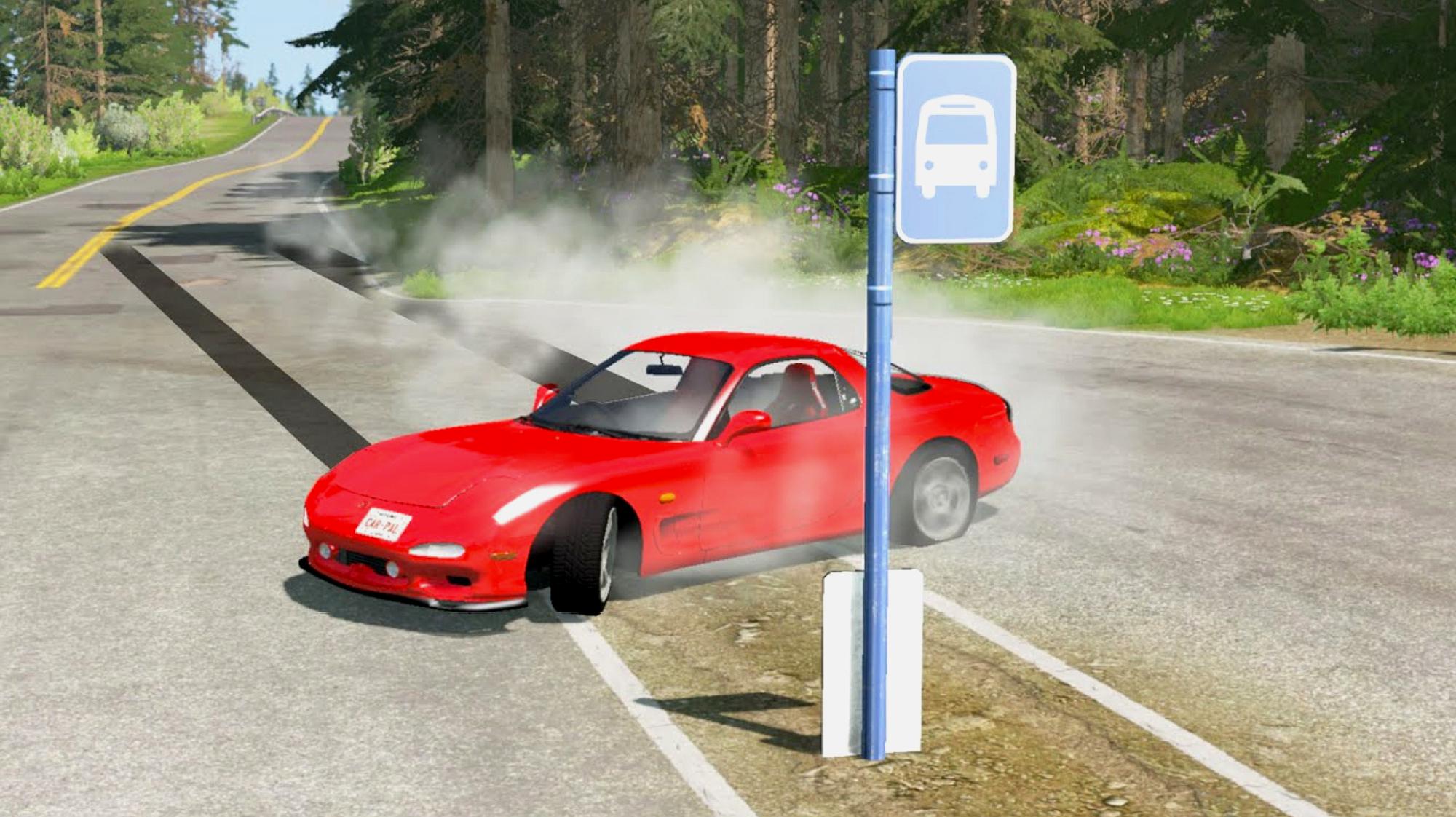 b>beamng:碰撞测试/b>假人,模拟小轿车方向失去控制撞车画面