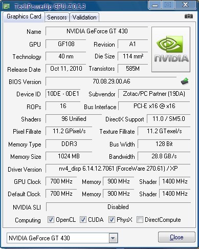 我是才买的影驰虎将gt430 d5 用gpu-z测试了下 发现 gpu-z 的 0.5.
