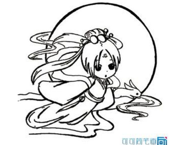 嫦娥玉兔怎么画。