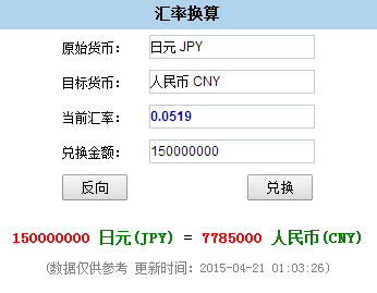 1亿5千万日元等于多少人民币?