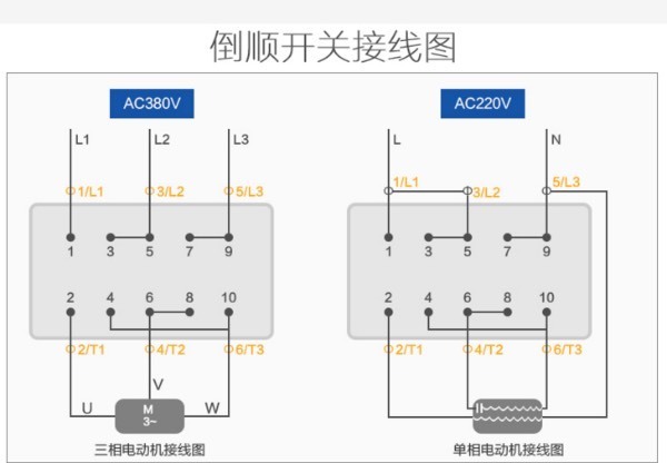 正泰hy2-8单相倒顺开关线路接线图 完全看不懂 哪位大神告诉我哪个