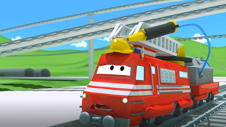 火车站发生火灾刻不容缓 火车特洛伊变身消防车扑灭火灾卡通片