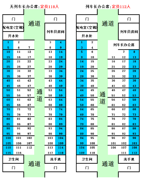 客车T206开往上海的火车4车厢座位分布图