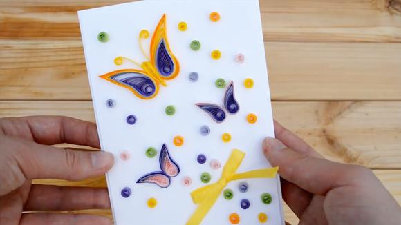 视频:小纸条卷一卷做个漂亮的蝴蝶贺卡,做法简单看一次就会,手工折纸