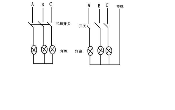 三相交流电 怎么接灯泡啊 ?