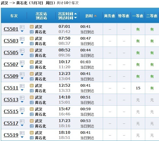 武汉火车站到黄石北站的轻轨时查询电话?