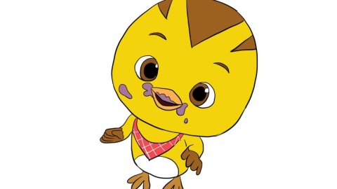 动画片萌鸡小队中嘴巴沾着泥巴的麦奇儿童卡通简笔画