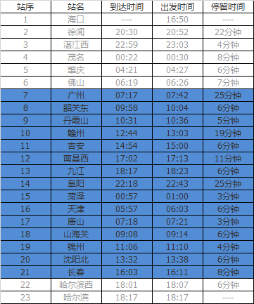 广州到长春一天几趟火车