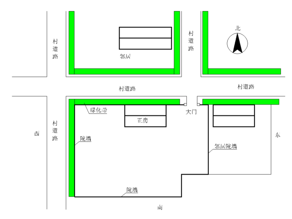 这是一个农村院落,正房坐北朝南,请懂风水的帮