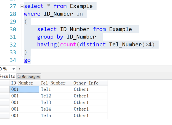 用SQL语句,在一张表中查询一张身份证对应4张
