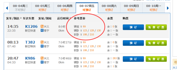 兴义顶效火车站到广西南宁需要多少钱?